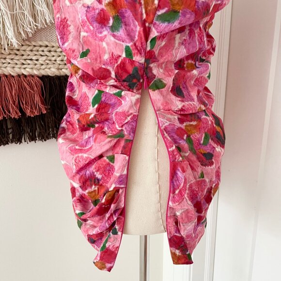 Isabel Marant Mirnao Floral Puff Sleeve Silk Blend Ruched Top Pink Size 8 NWT - Picture 7 of 12